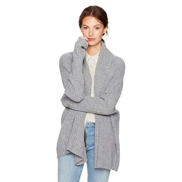 Halogen 100% Cashmere Cardigan Sweater Gray Open Front Rib-Knit Size XS - Picture 1 of 12
